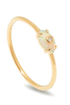 Tiny Carved Stone Evil Eye Ring, 14k Yellow Gold with Diamond & Opal